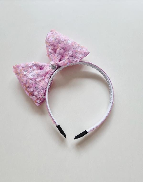 Sparkly Sequin Princess Bow Headband 6 pastel colors diagonal ribbon spangled bow hairband Kpop idol party big bow Easter [with Pinkluvme]