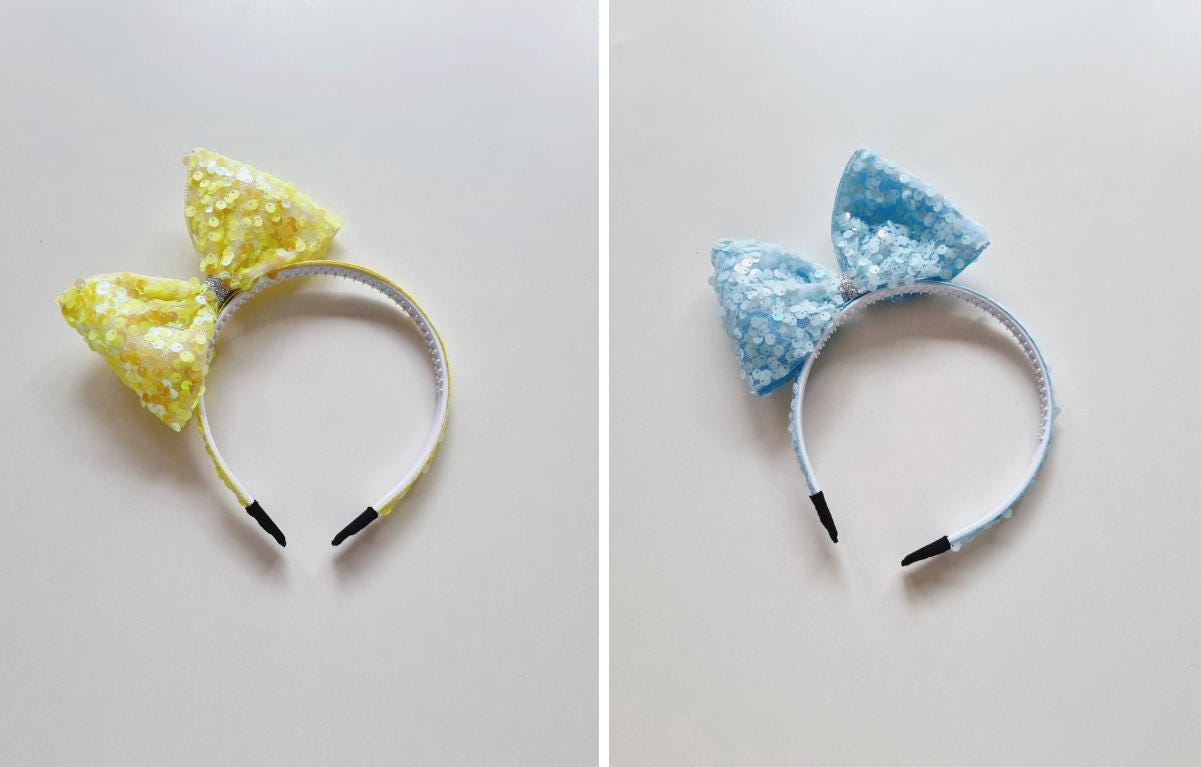 Sparkly Sequin Princess Bow Headband 6 pastel colors diagonal ribbon spangled bow hairband Kpop idol party big bow Easter [with Pinkluvme]