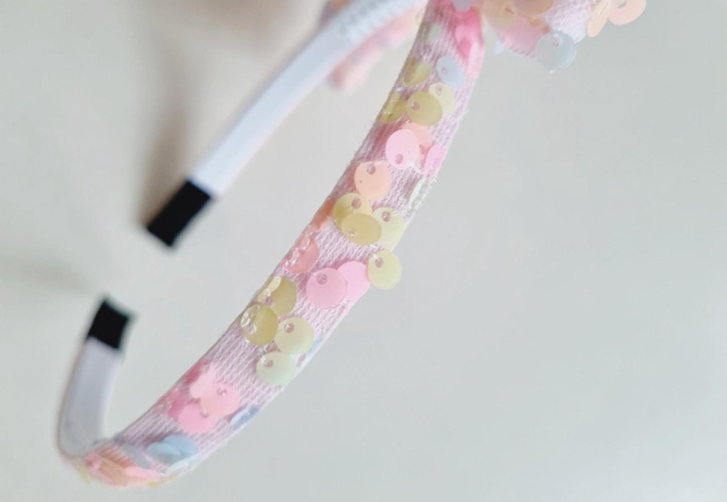 Sparkly Sequin Princess Bow Headband 6 pastel colors diagonal ribbon spangled bow hairband Kpop idol party big bow Easter [with Pinkluvme]