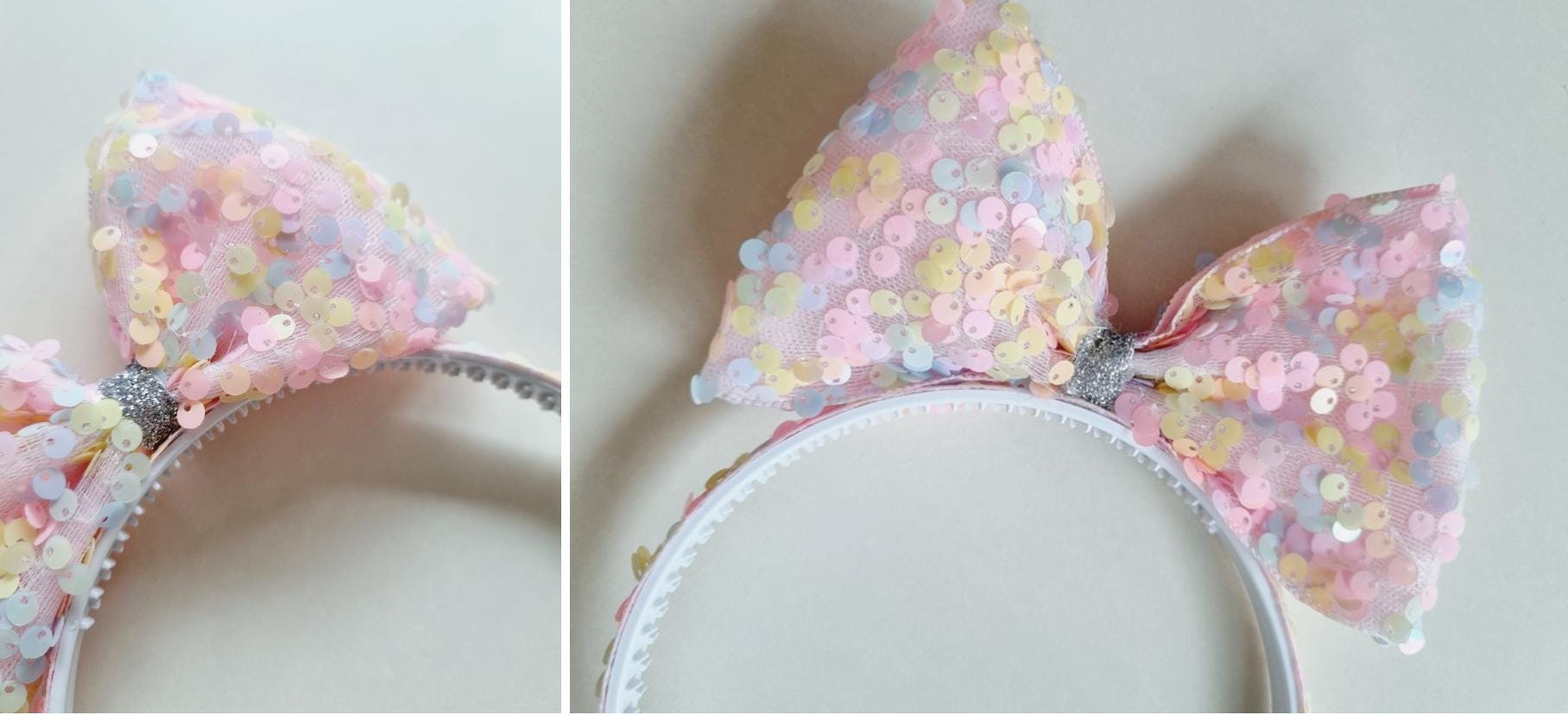 Sparkly Sequin Princess Bow Headband 6 pastel colors diagonal ribbon spangled bow hairband Kpop idol party big bow Easter [with Pinkluvme]