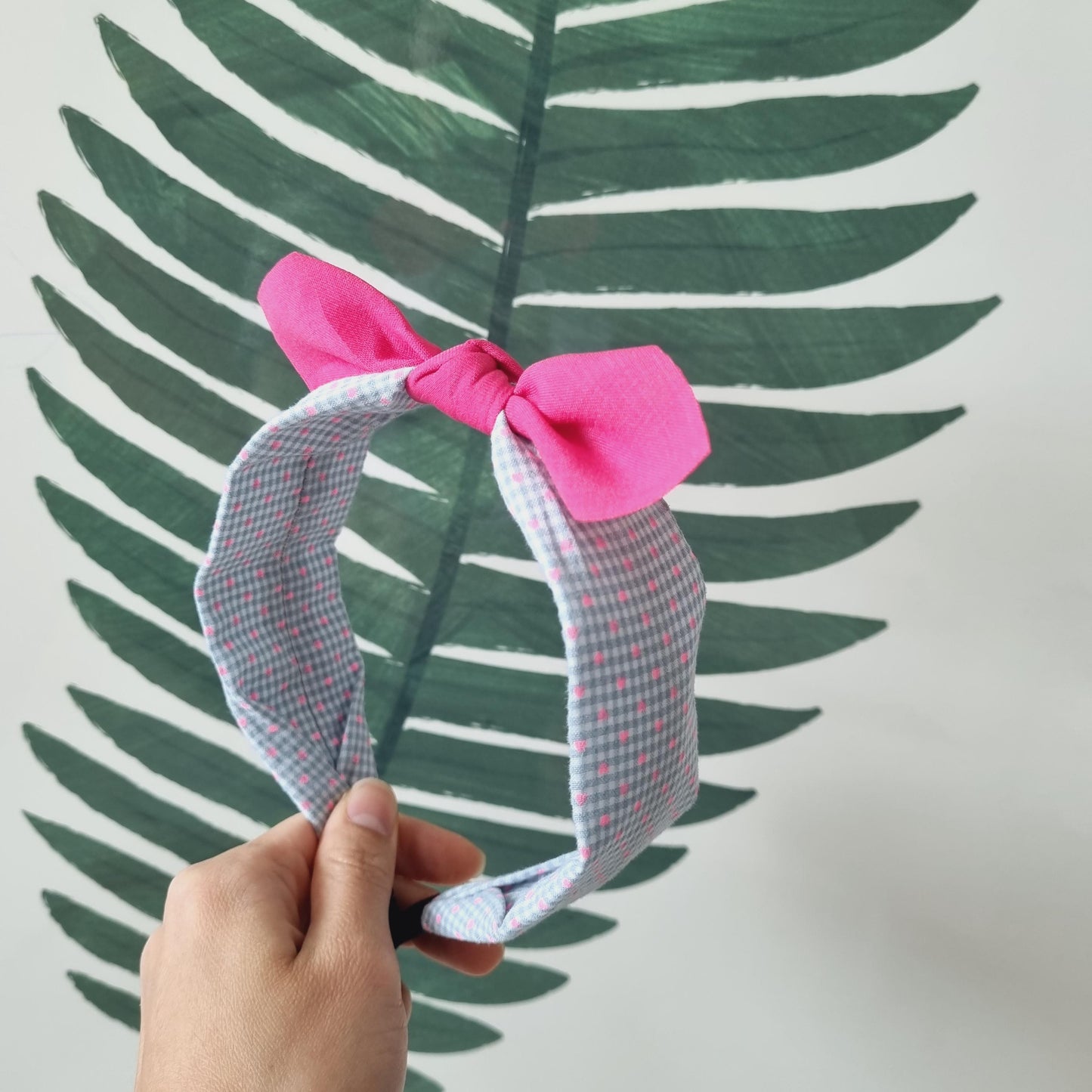 Polka Dot Checkered Bandana Headband bow ribbon pink polka dots free smiley daisy hair tie [with Pinkluvme]