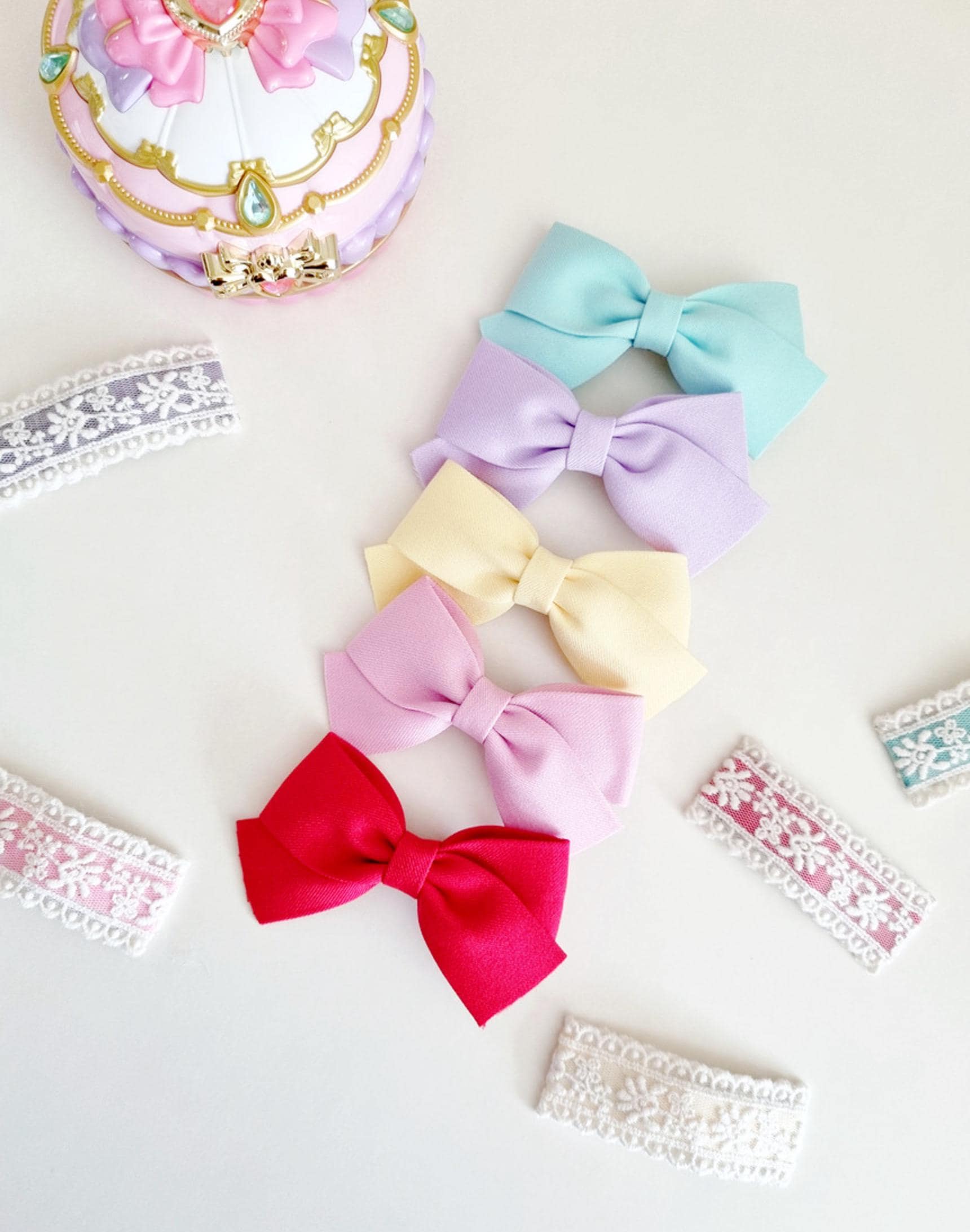 Pastel Cotton Solid Ribbon Hair Clips 2-Piece Set hypoallergenic no nickel clip free lace snap clip Korean handmade formal [with Pinkluvme]