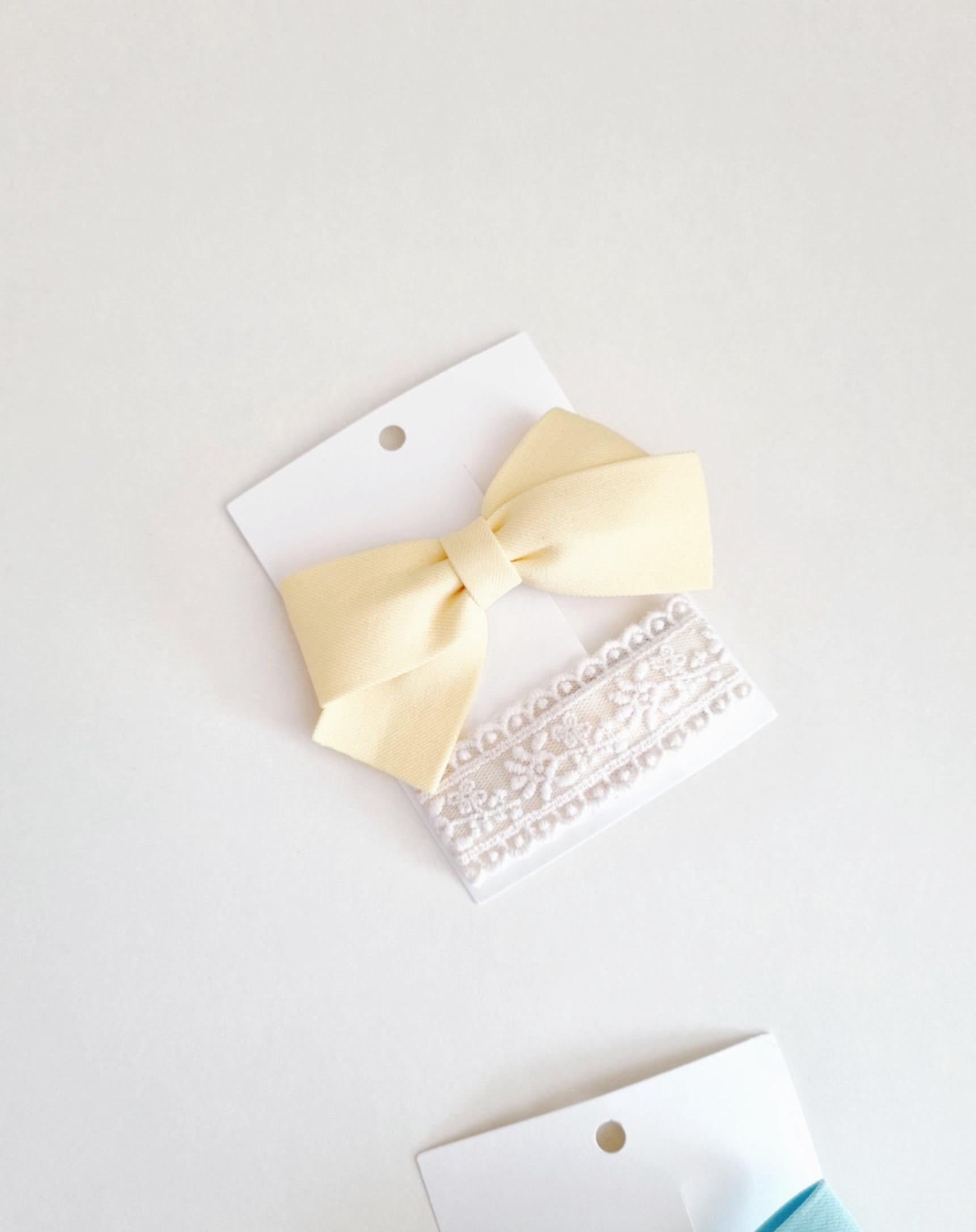 Pastel Cotton Solid Ribbon Hair Clips 2-Piece Set hypoallergenic no nickel clip free lace snap clip Korean handmade formal [with Pinkluvme]