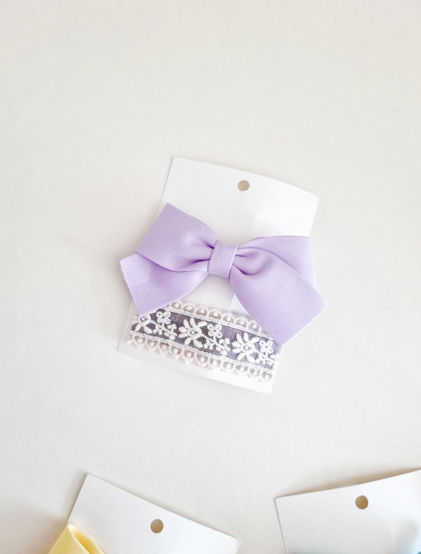 Pastel Cotton Solid Ribbon Hair Clips 2-Piece Set hypoallergenic no nickel clip free lace snap clip Korean handmade formal [with Pinkluvme]