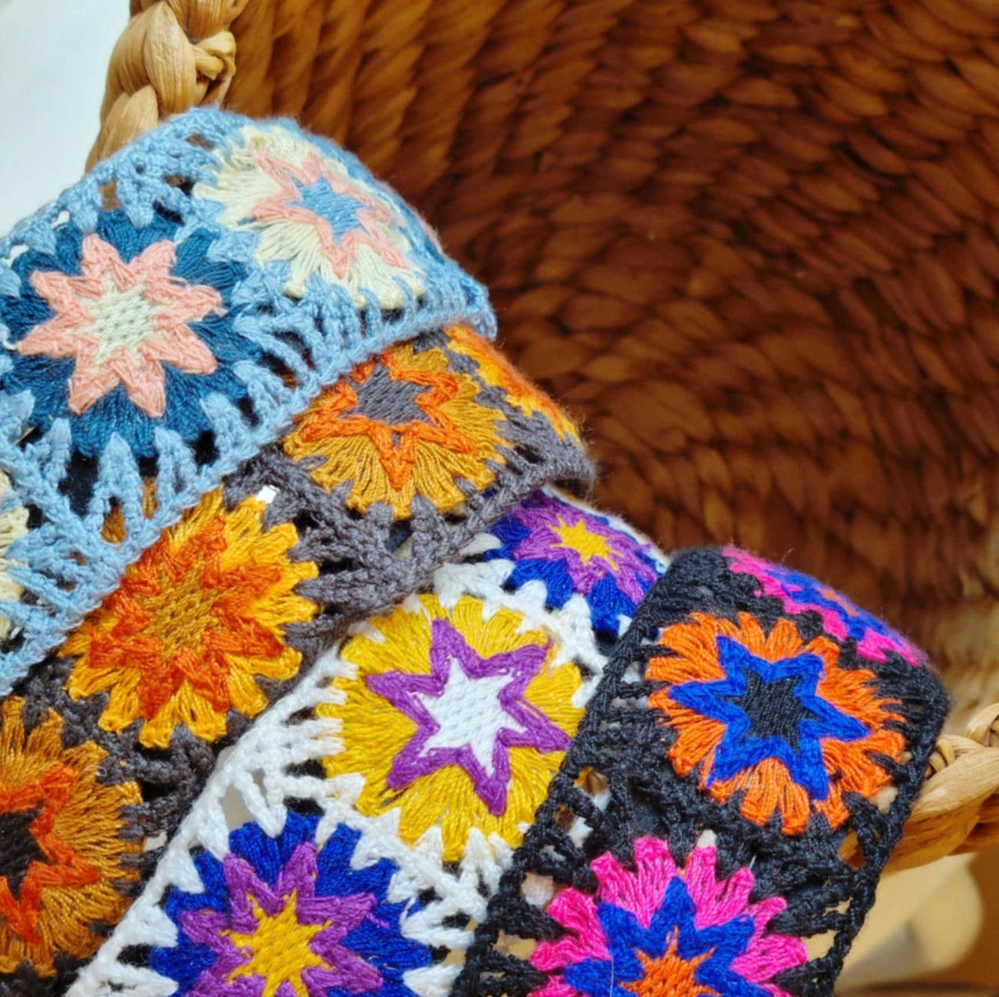 Crochet Style Wide Headband – Handmade Retro Boho Style black white blue charchoal computerized crochet machine made fabric [with Pinkluvme]