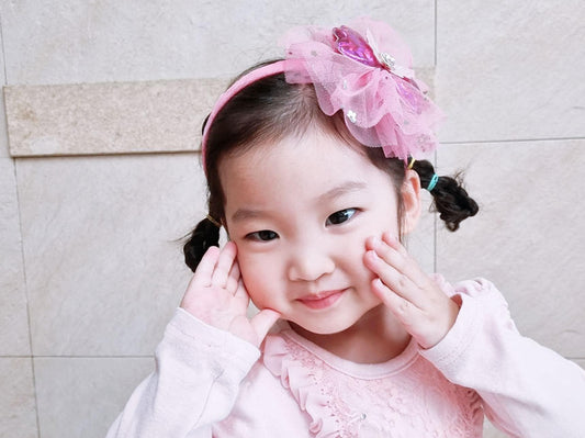 Angel Wing Rhinestone Headband handmade hot pink light pink yellow green blue Korean idol sparkly shiny mesh ribbon bow [with Pinkluvme]