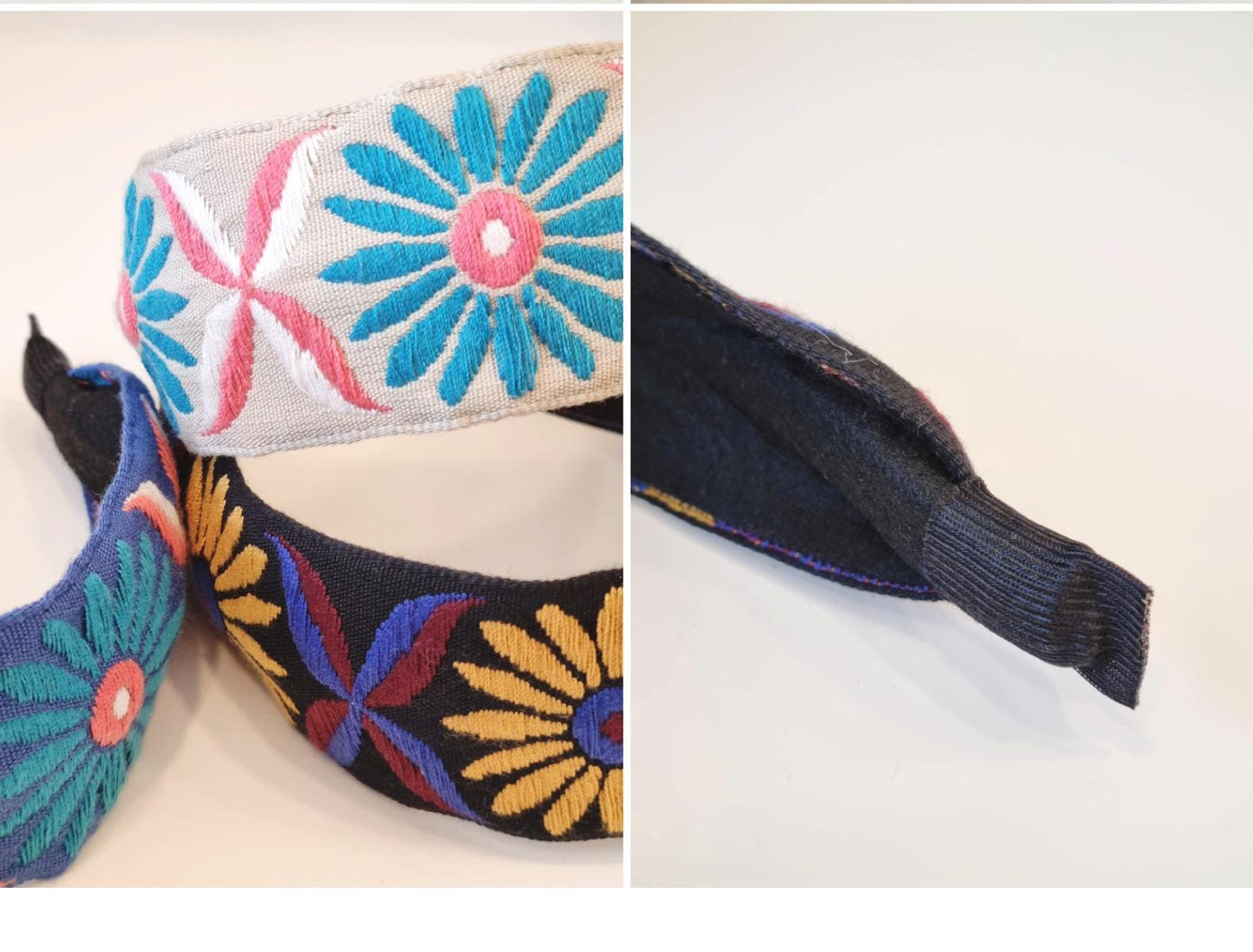 Embroidered Wide Headband Boho Chic Floral Hair Accessory Labor Day summer autumn fall Handmade in Korea for women and kids [with Pinkluvme]