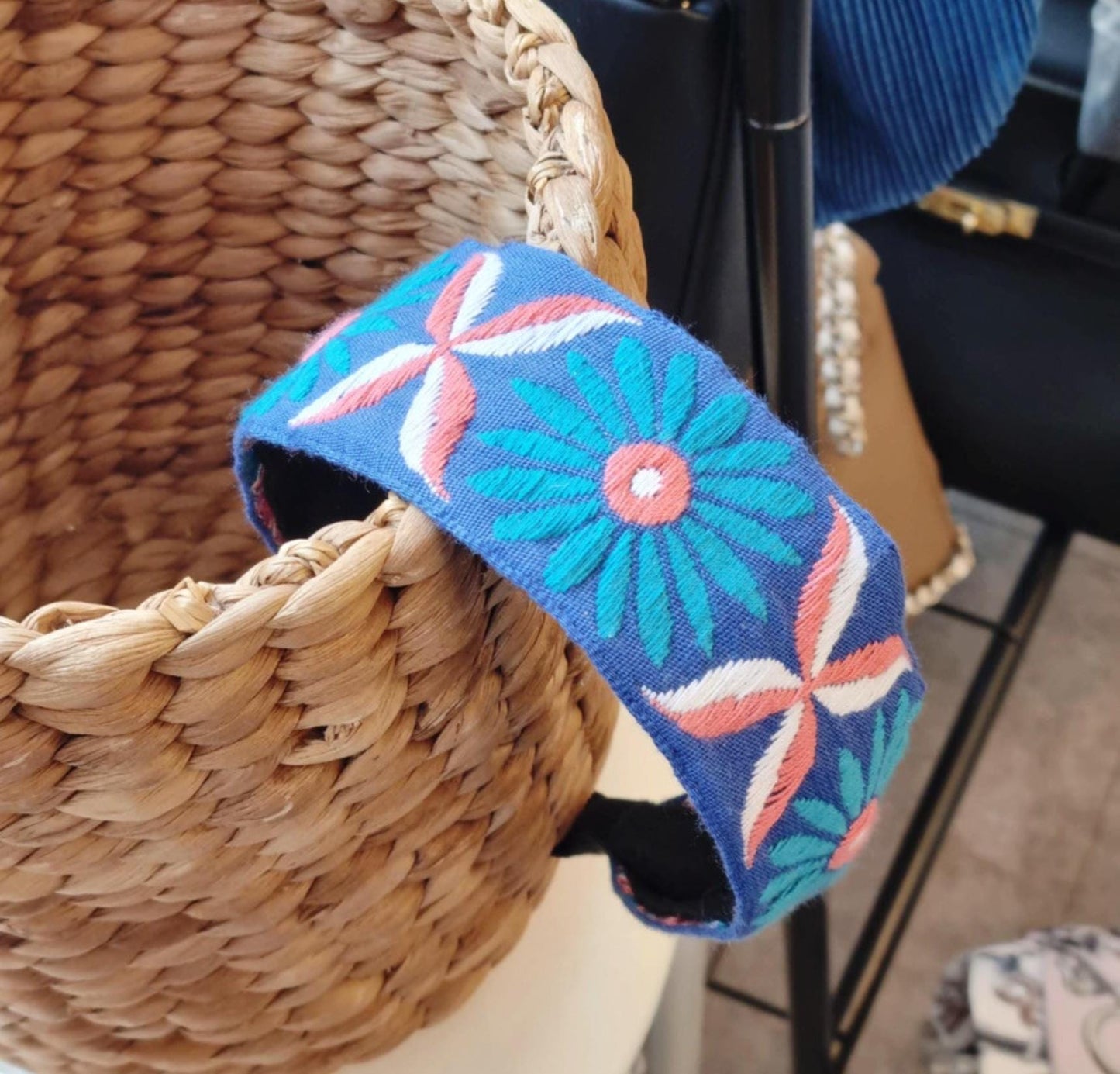 Embroidered Wide Headband Boho Chic Floral Hair Accessory Labor Day summer autumn fall Handmade in Korea for women and kids [with Pinkluvme]