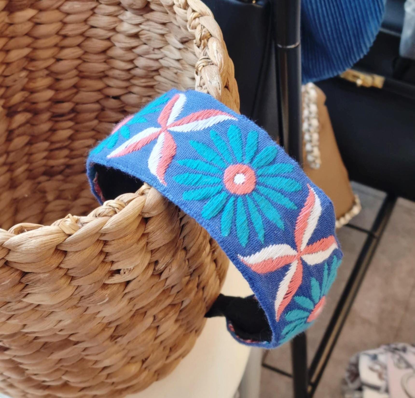 Embroidered Wide Headband Boho Chic Floral Hair Accessory Labor Day summer autumn fall Handmade in Korea for women and kids [with Pinkluvme]