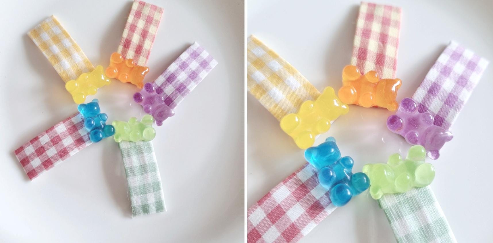 Jelly Gummy Bear Mini Hair Snap Clip 5-Piece Set Handmade in Korea checkered fabric mom and girl look school daily [with Pinkluvme]