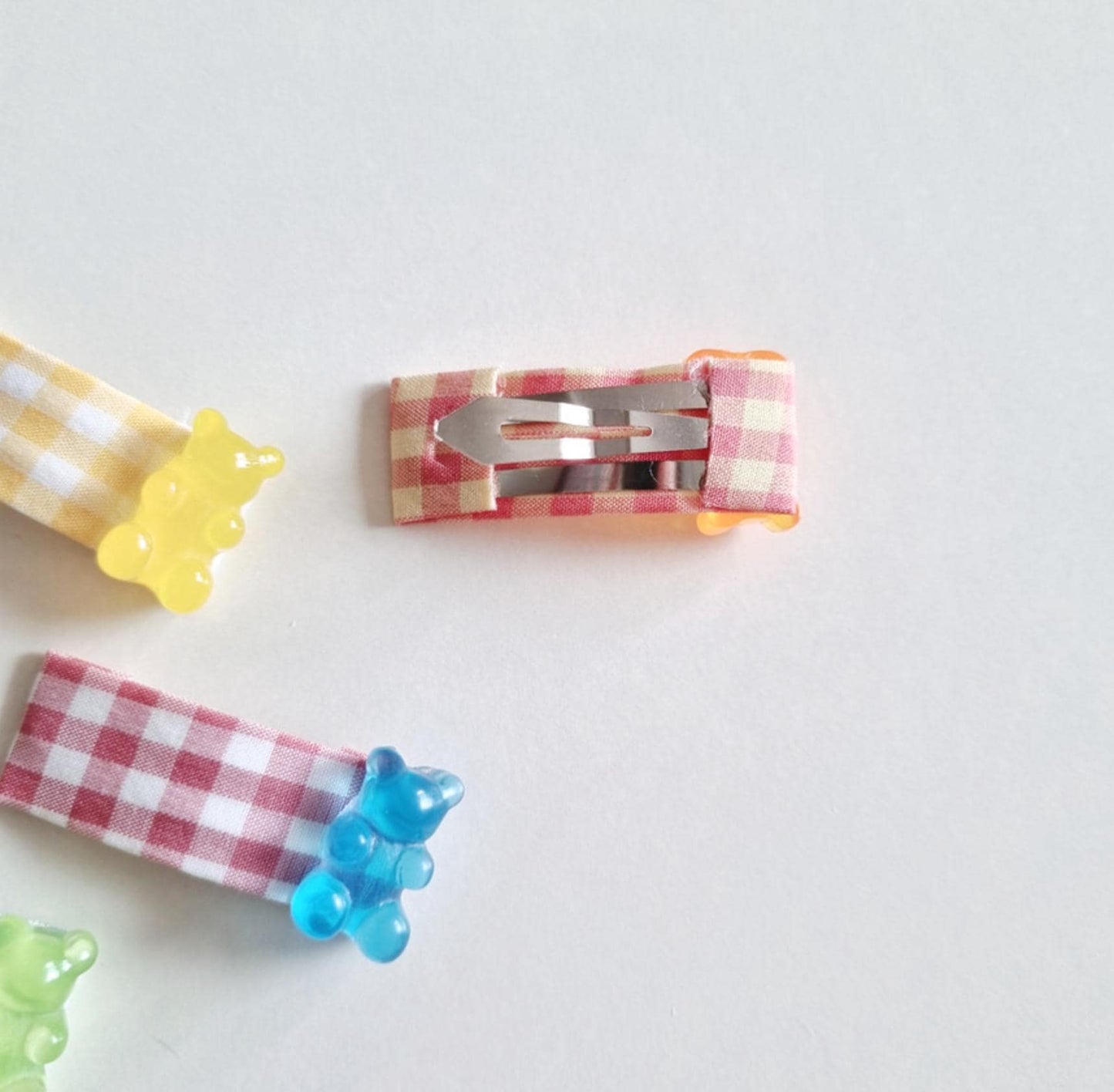 Jelly Gummy Bear Mini Hair Snap Clip 5-Piece Set Handmade in Korea checkered fabric mom and girl look school daily [with Pinkluvme]