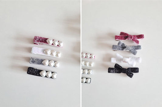 Glitter Bow & Pearl Hair Clip Set – 2 Pieces diagonal asymmetrical pigtail mom and girl [with Pinkluvme]