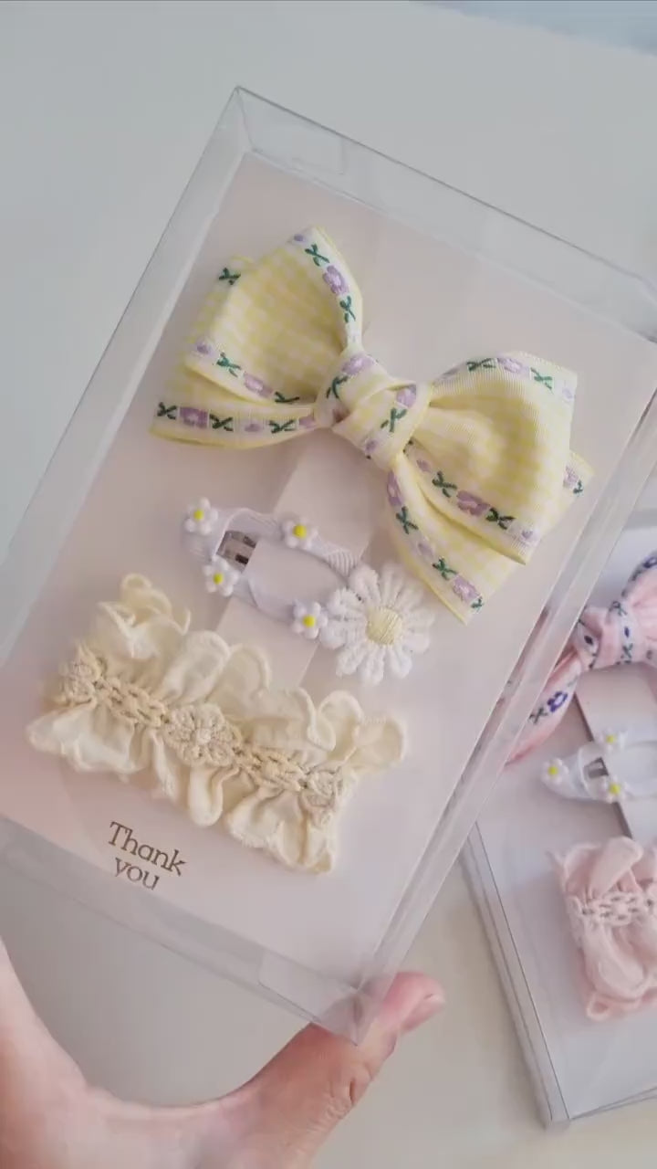 Gingham Garden Double Bow Hair Clip checkered pink orange red yellow purple Korean handmade pastel ribbon nickel free [with Pinkluvme]