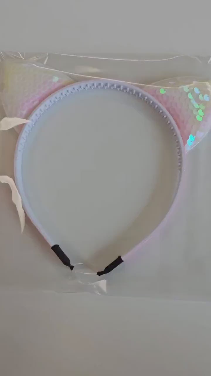 Girl Toddler Pet Sparkly Cat Ear Headband – Sequin & Glitter Free Pearl Headband – Kids’ Comfortable Hairband Halloween [with Pinkluvme]