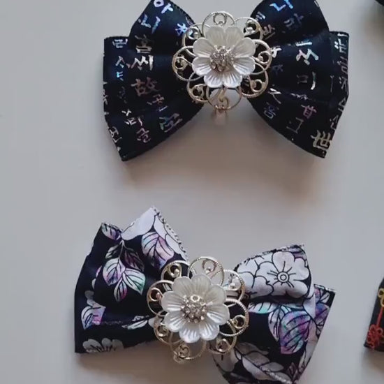 Korean Traditional Hair Bow Baessi Flower Pin 4 different pattern print hanbok seollal chuseok doljanchi layered ribbon [with Pinkluvme]