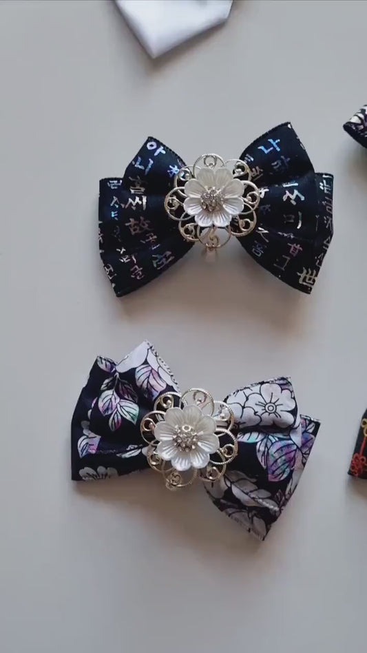 Korean Traditional Hair Bow Baessi Flower Pin 4 different pattern print hanbok seollal chuseok doljanchi layered ribbon [with Pinkluvme]