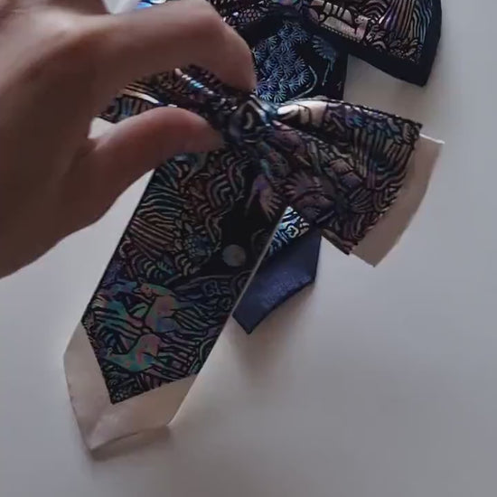 Korean Mother-of-Pearl Print Bow Daenggi Hair Clip white pink red yellow navy Kpop idol style chuseok seollal traditional [with Pinkluvme]