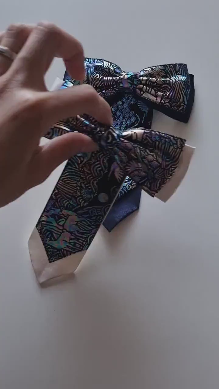 Korean Mother-of-Pearl Print Bow Daenggi Hair Clip white pink red yellow navy Kpop idol style chuseok seollal traditional [with Pinkluvme]